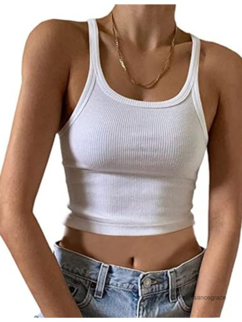 Ribbed Cotton Crop Tank Top Women Slim Fitted Scoop Neck Sleeveless Cami